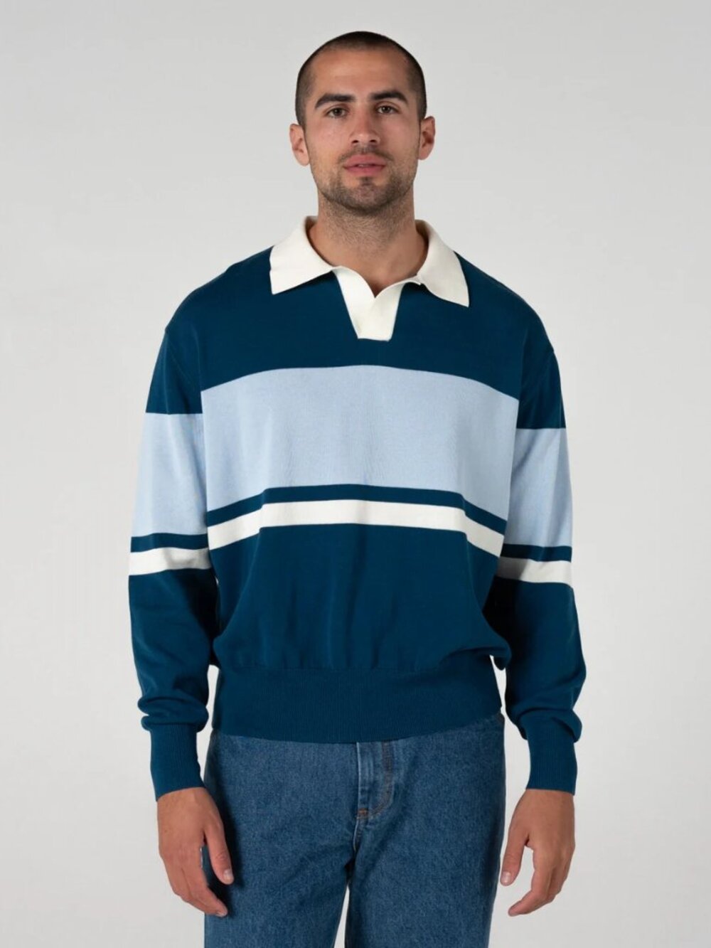 Every Other Thursday Knitted Rugby Shirt in Navy, Size Medium